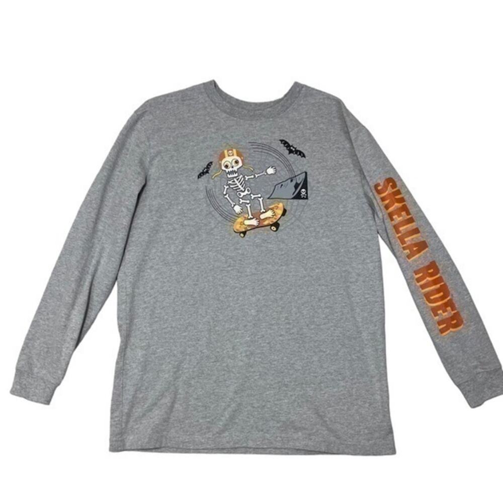 Skeleton Skater T-shirt Long Sleeve Glow in the Dark Size XL 14/16 gray tee Y2K